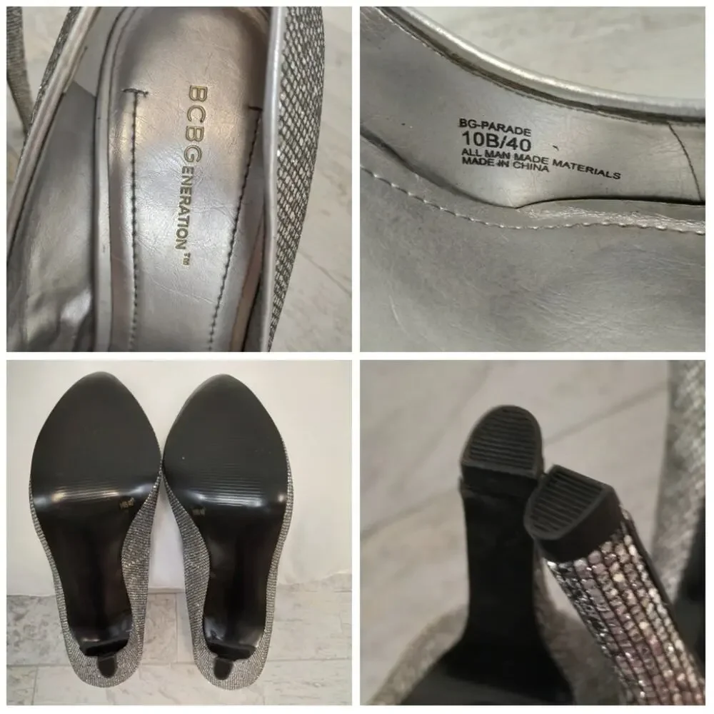BCBG Silver/Candie Glitter Parade Platform Heels